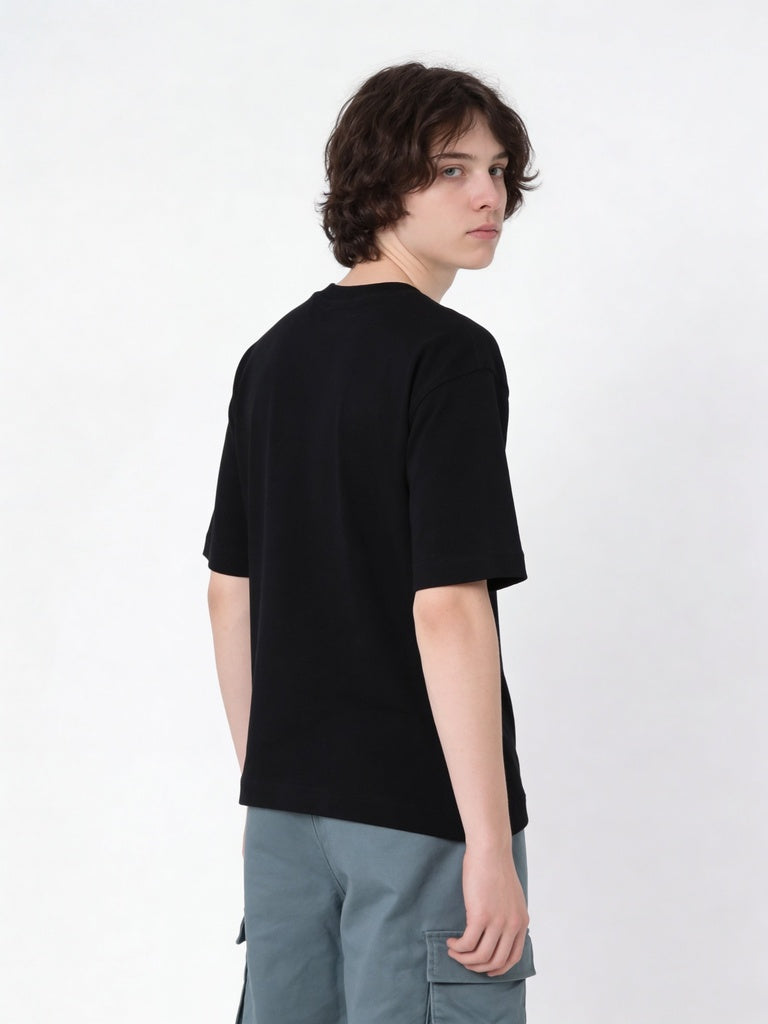 Boys Black Solid Short Sleeve Cotton T-Shirt