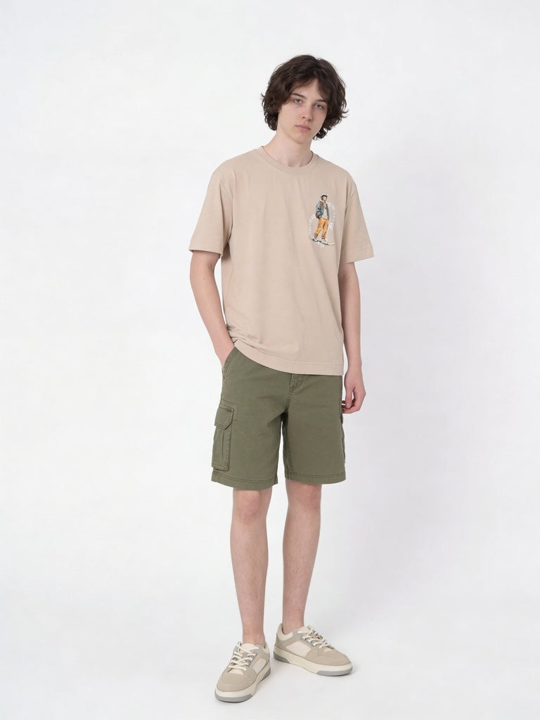 Boys Stone Skater Graphic Regular Fit Cotton T-Shirt