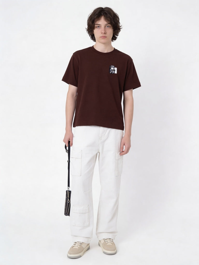 Boys Brown Solid Regular Fit Cotton T-Shirt