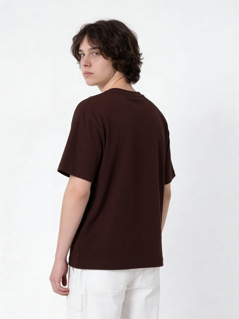 Boys Brown Solid Regular Fit Cotton T-Shirt