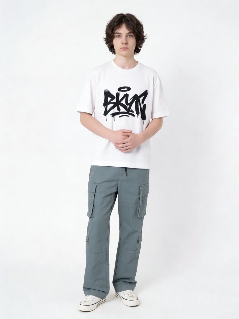 Boys Off-White Spray Printed Cotton T-Shirt