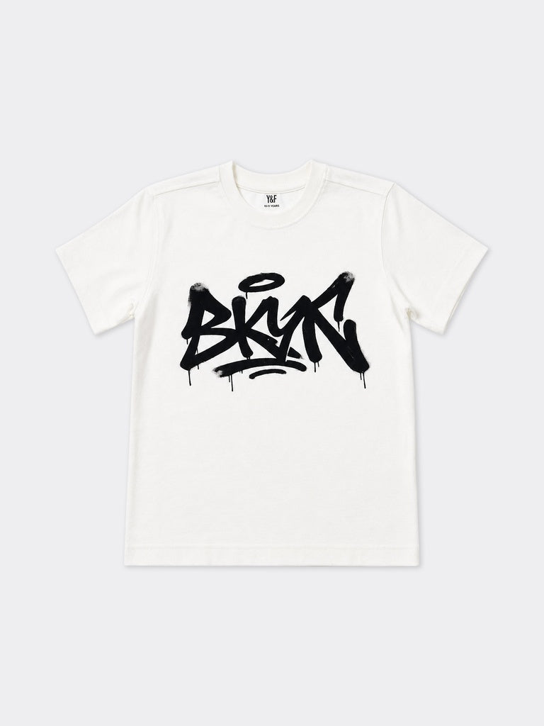 Boys Off-White Spray Printed Cotton T-Shirt