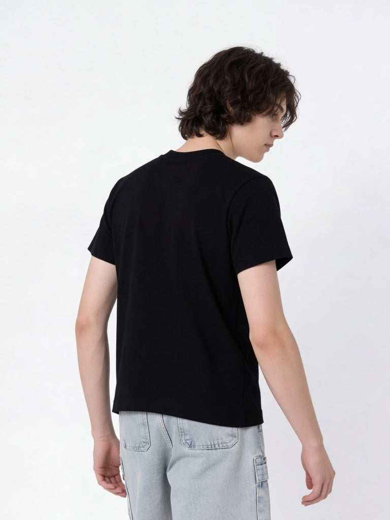 Boys Black Spray Printed Cotton T-Shirt