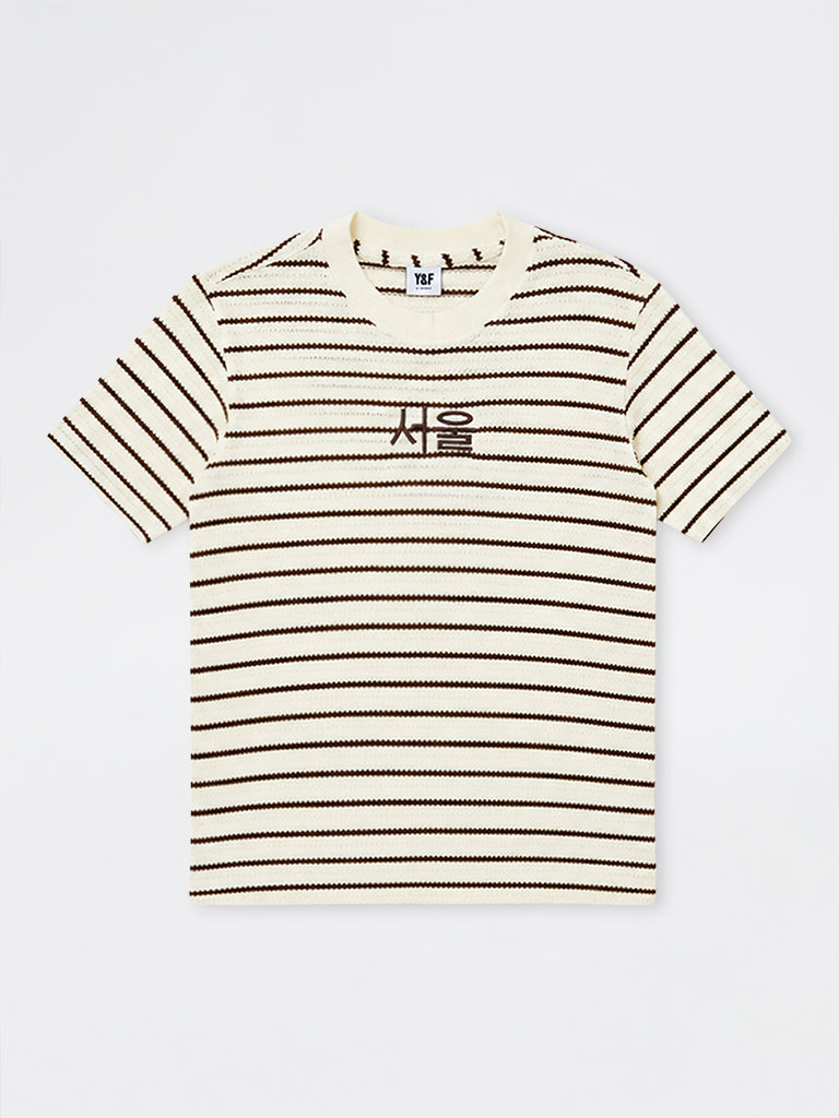 Boys Brown Striped Cotton-Blend T-Shirt