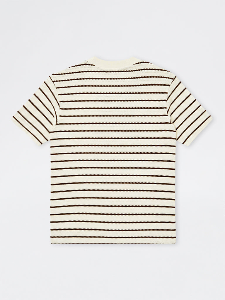 Boys Brown Striped Cotton-Blend T-Shirt