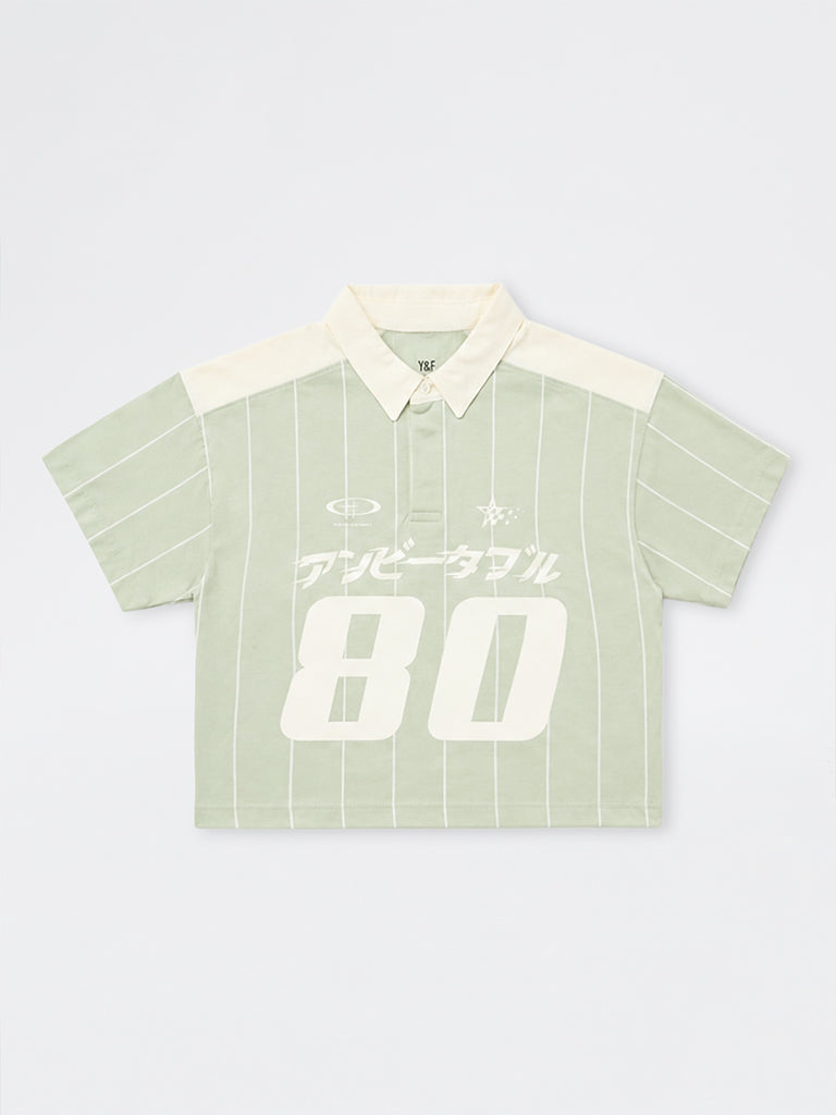 Boys Green Numerical Printed Cotton Polo T-Shirt