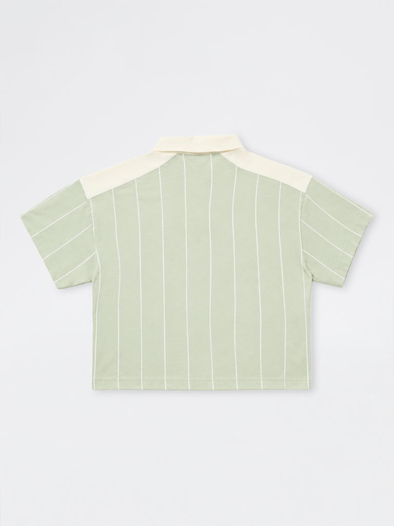 Boys Green Numerical Printed Cotton Polo T-Shirt