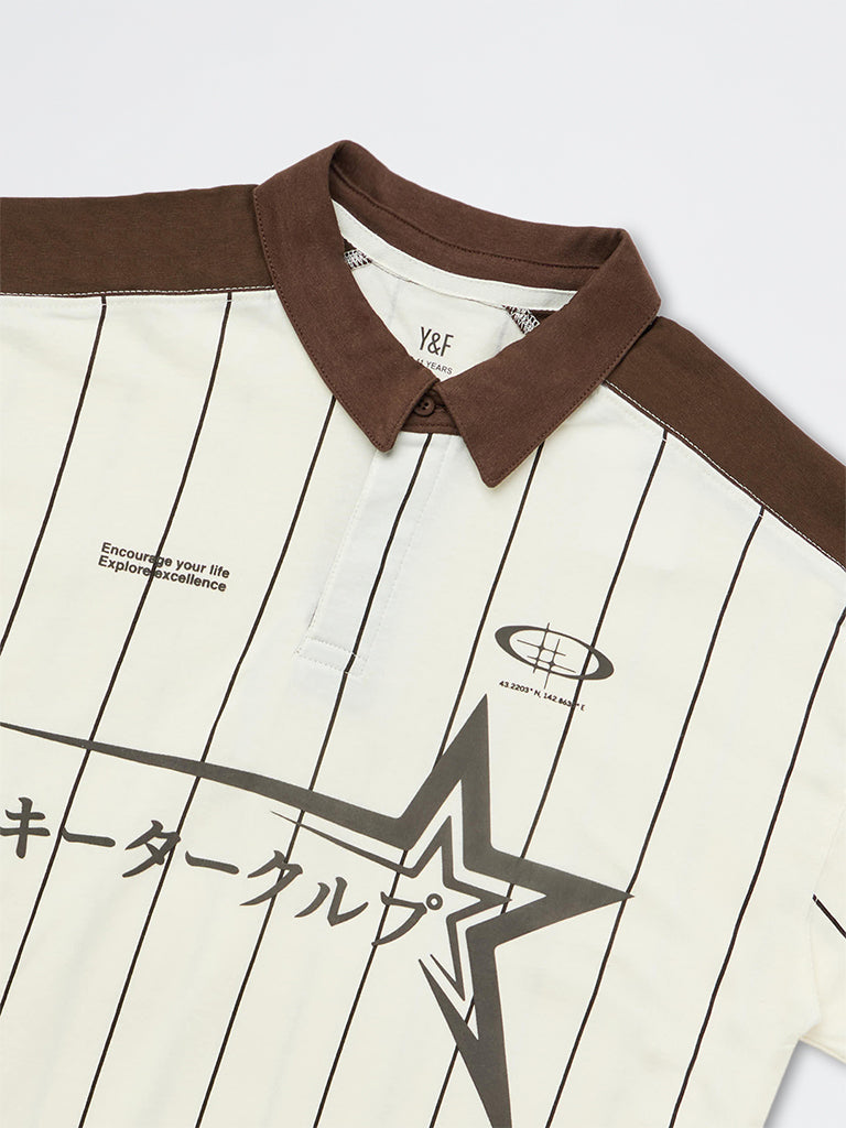 Boys Off-White Printed Cotton Polo T-Shirt