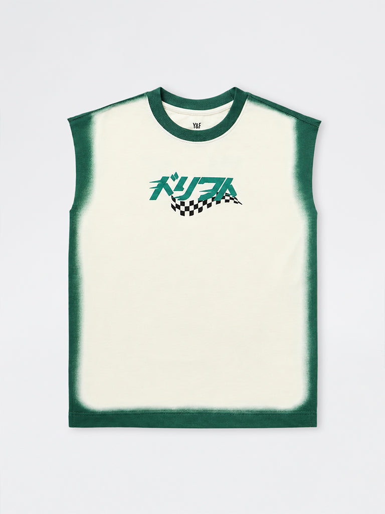 Boys Green Racer-Inspired Cotton T-Shirt