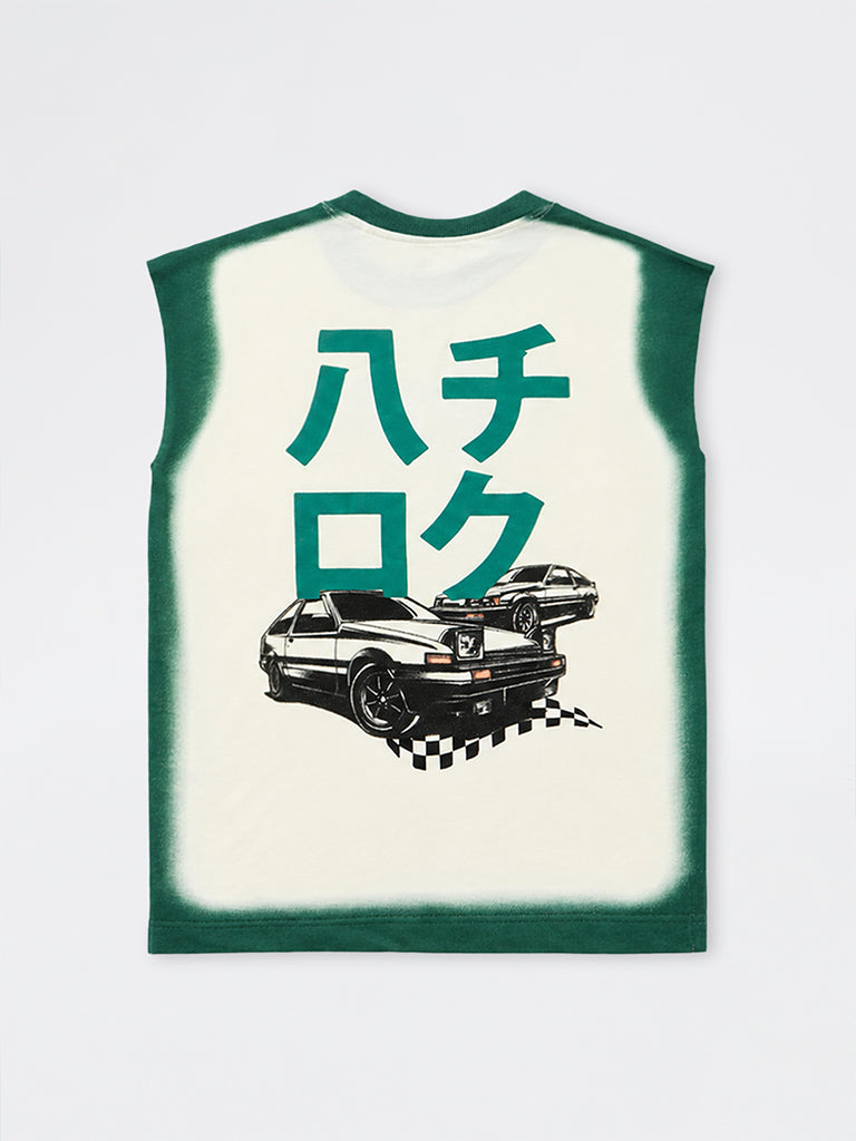 Boys Green Racer-Inspired Cotton T-Shirt