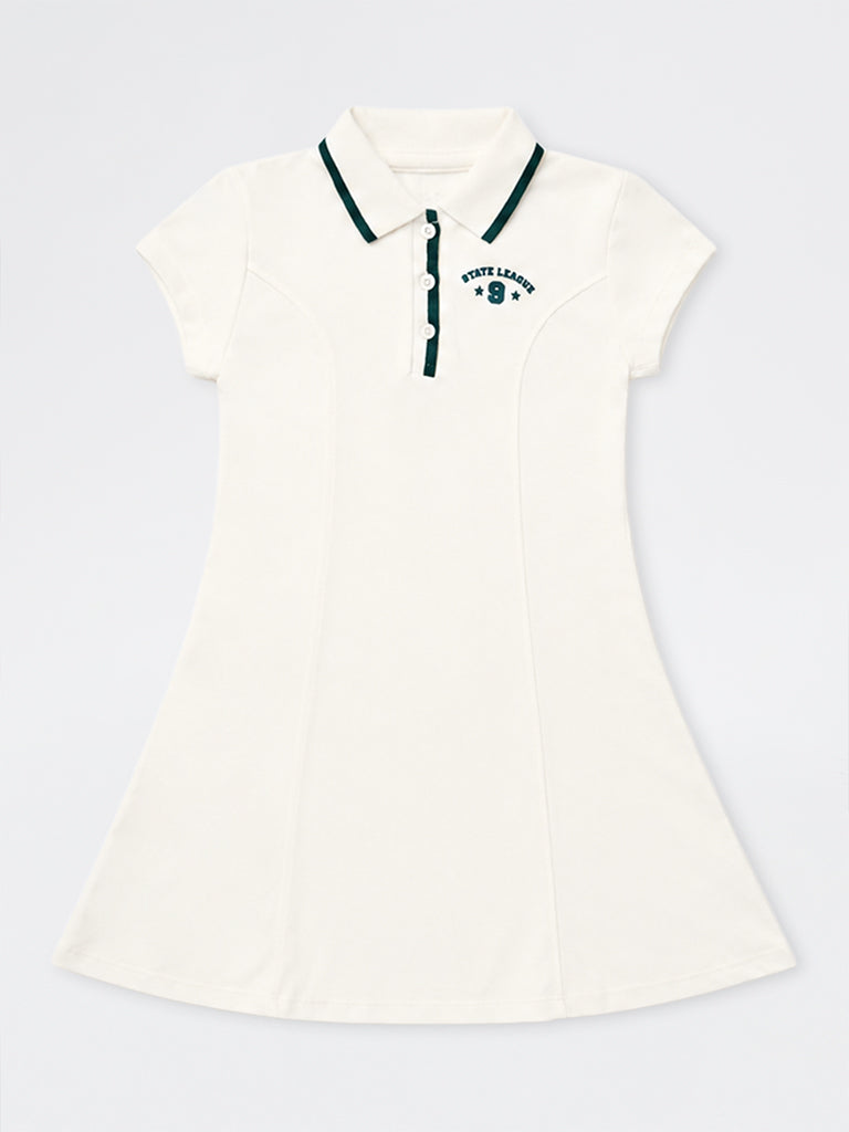 Girls White Text Detail Cotton Tennis Dress