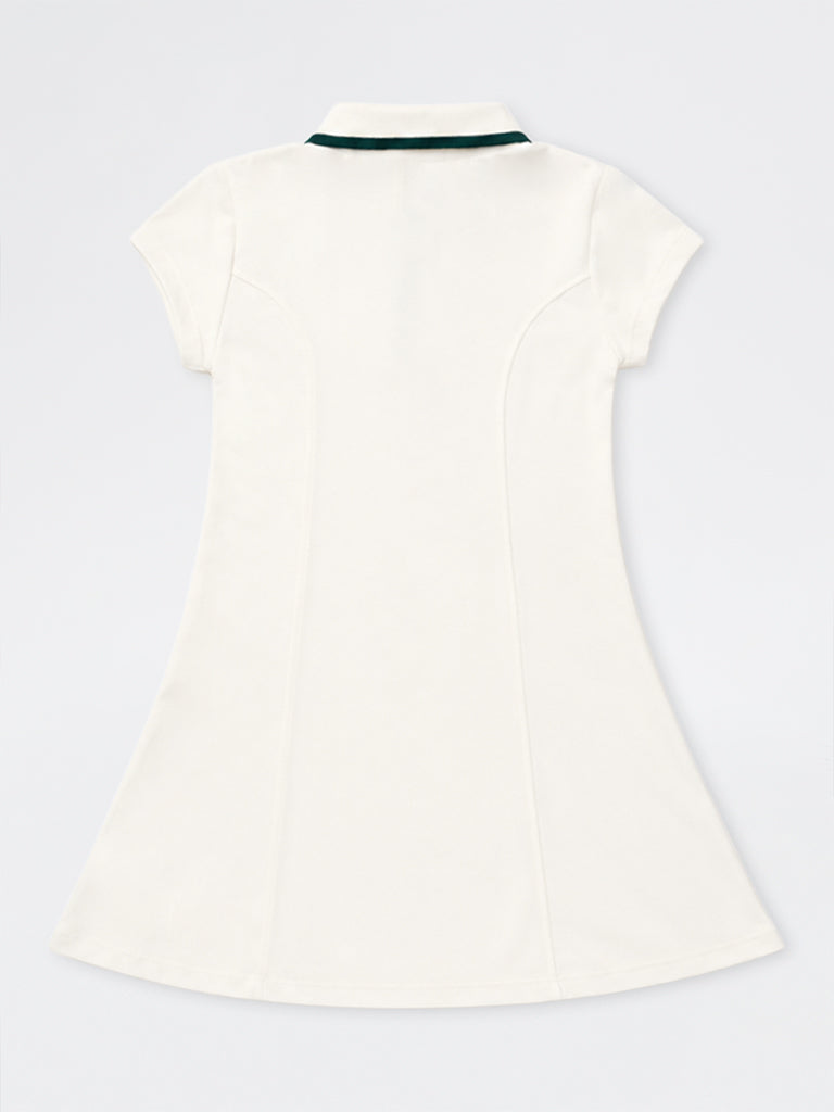 Girls White Text Detail Cotton Tennis Dress