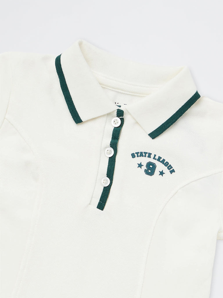 Girls White Text Detail Cotton Tennis Dress
