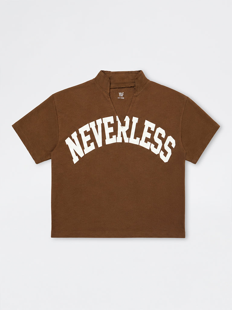 Girls Brown Text-Printed Cotton-Blend T-Shirt