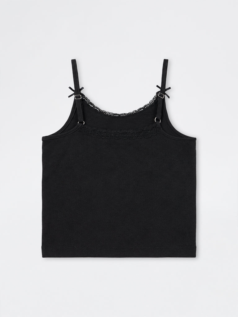 Girls Black Text-Detailed Cotton-Blend Top