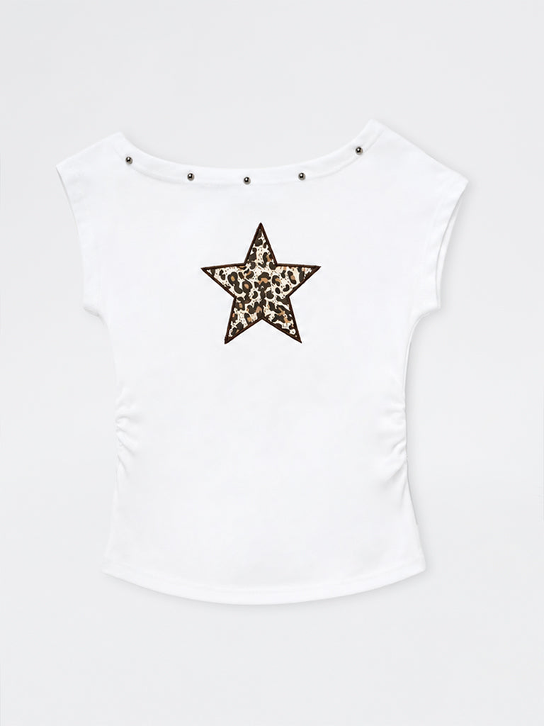 Girls White Star-Printed Cotton-Blend Top