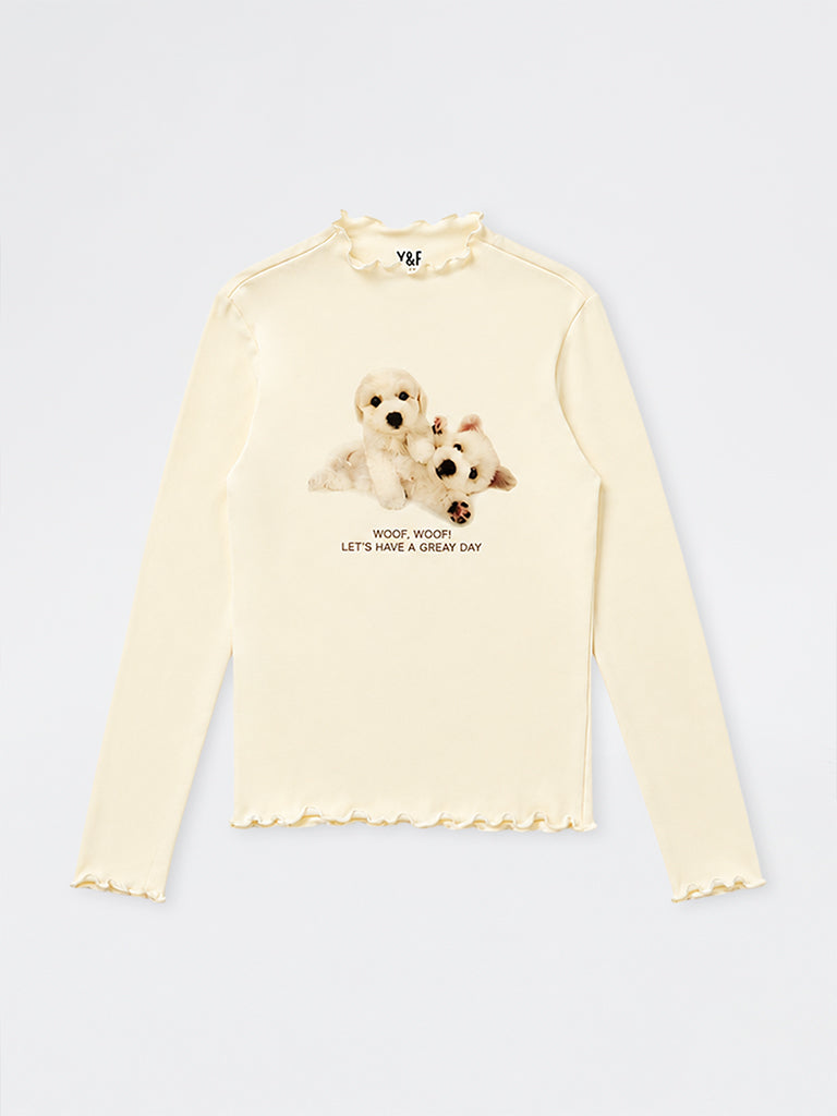 Girls Cream Animal Printed Cotton-Blend Top