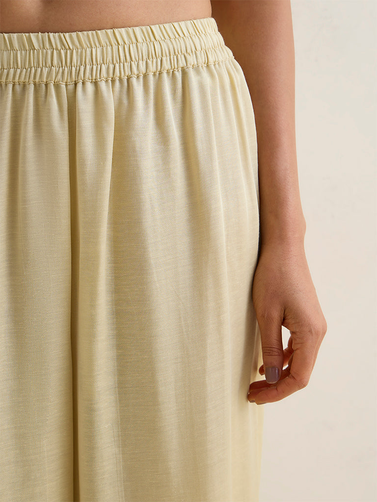 Zuba Lime Solid Linen-Blend Pants