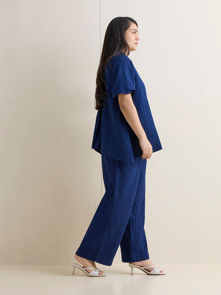 Gia Indigo Crinkle Textured Cotton Shirt