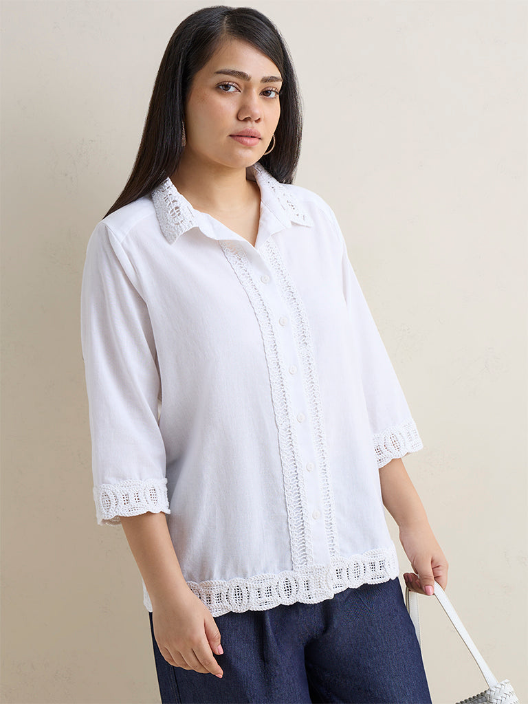 Gia White Crochet Embroidered Cotton Shirt