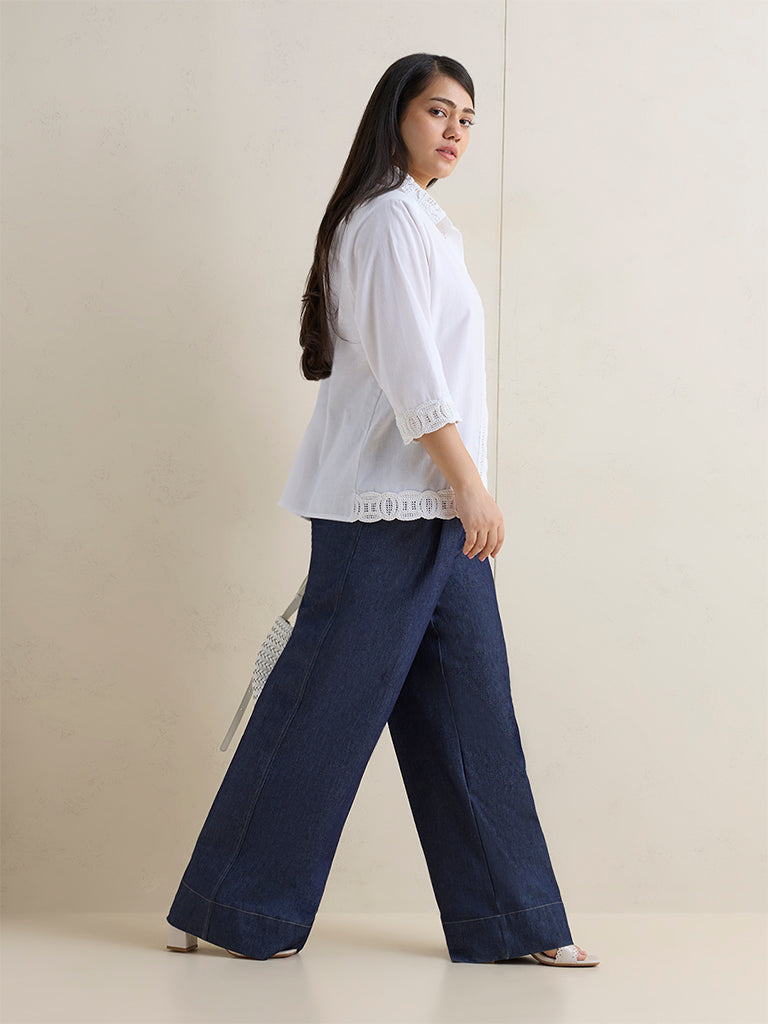 Gia White Crochet Embroidered Cotton Shirt