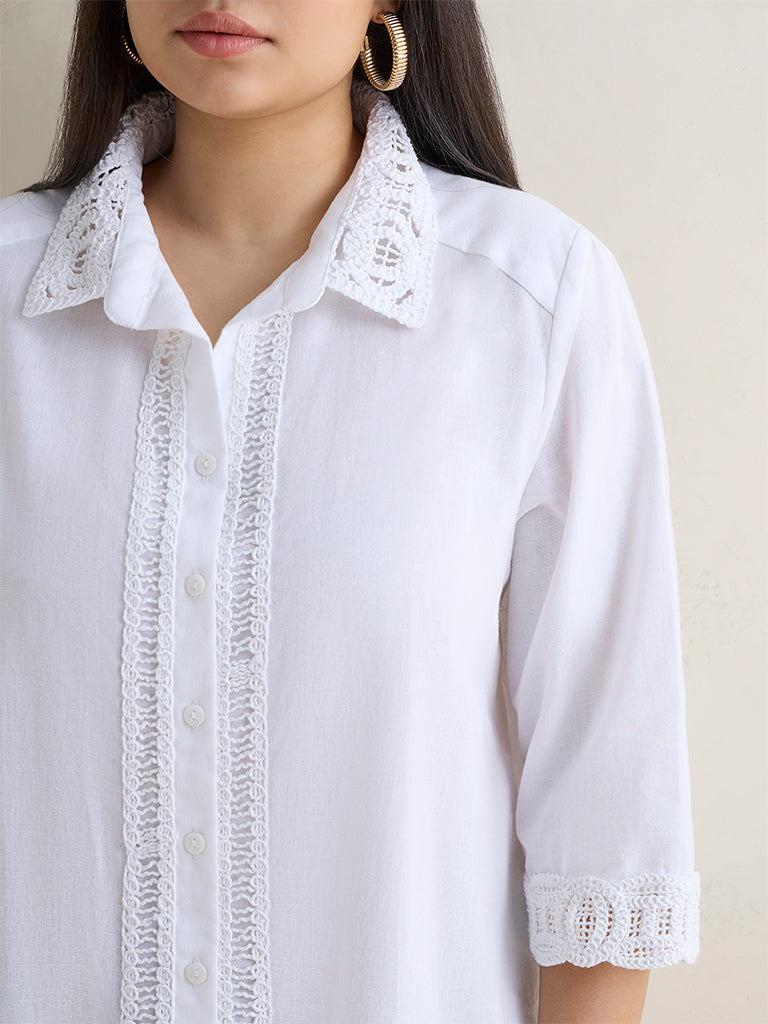 Gia White Crochet Embroidered Cotton Shirt