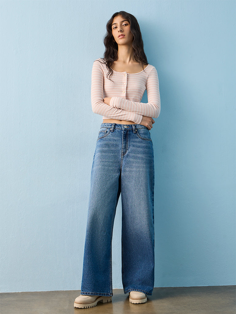 Nuon Blue Washed High-Rise Jeans