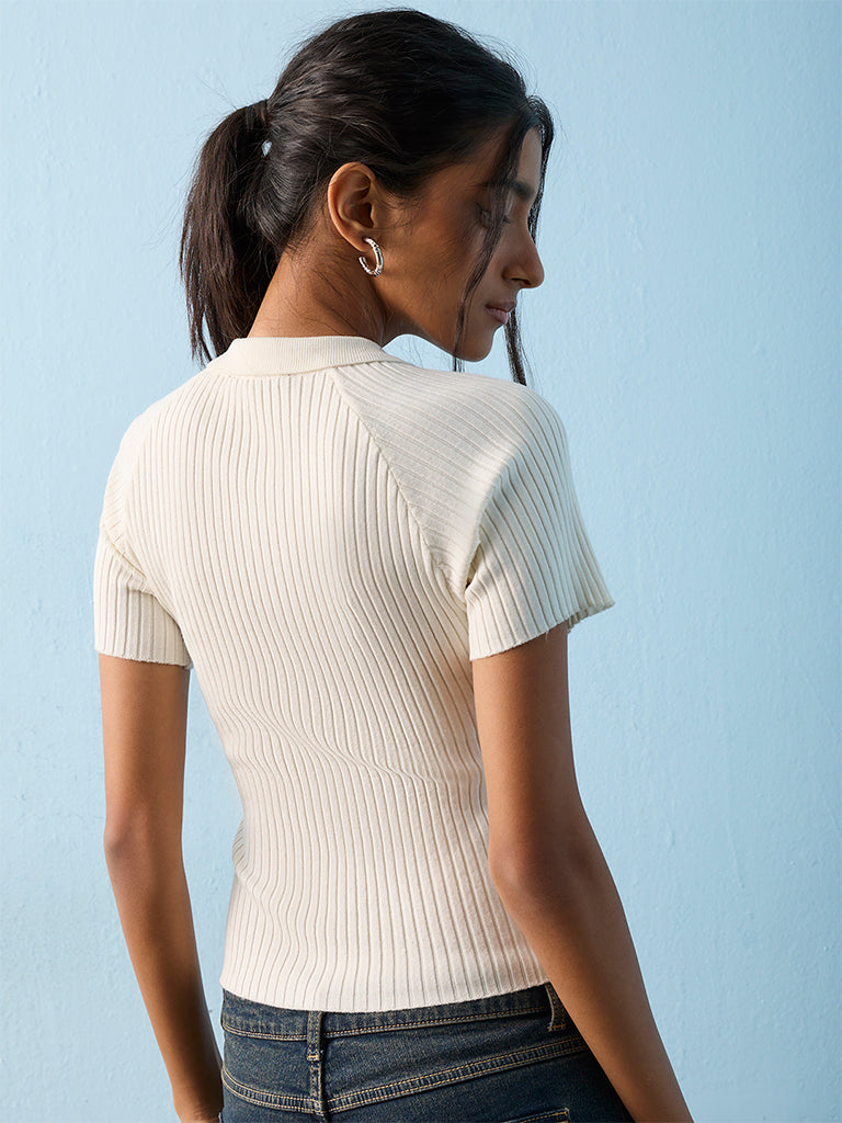 Nuon Off-White Striped Top