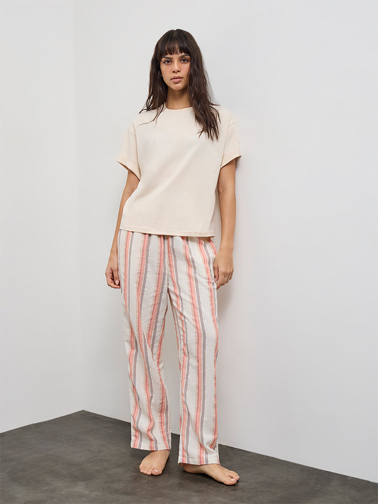 Wunderlove Ivory Striped High-Rise Cotton Pants