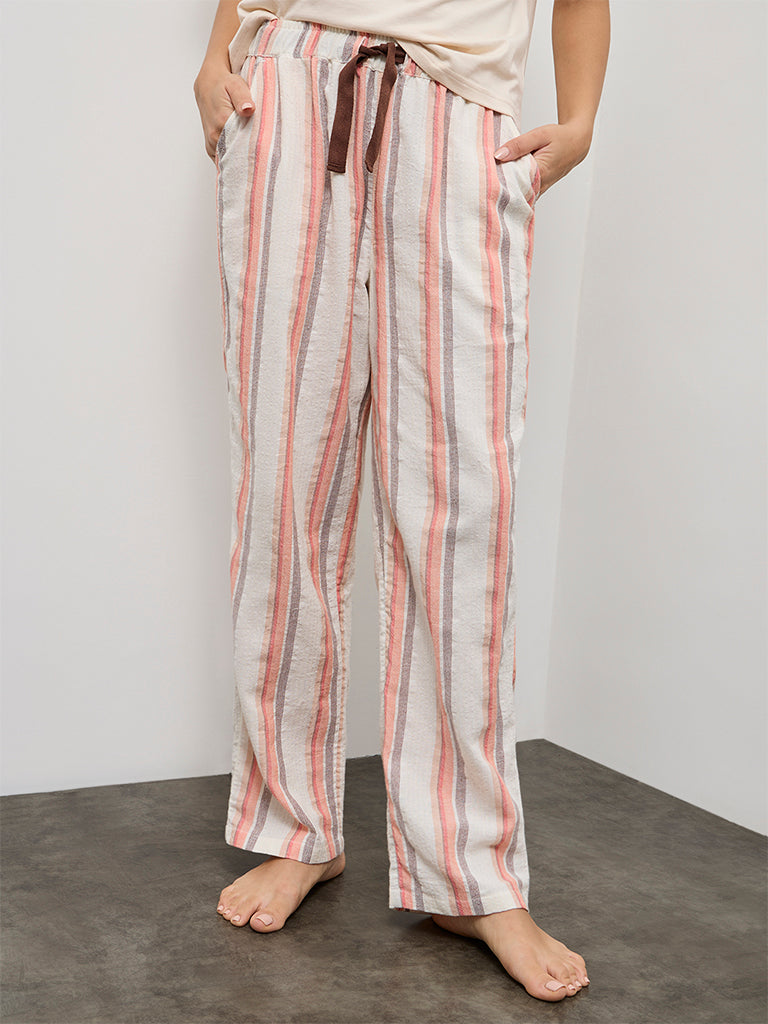 Wunderlove Ivory Striped High-Rise Cotton Pants