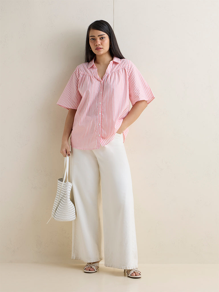 Gia Coral Striped Cotton Shirt