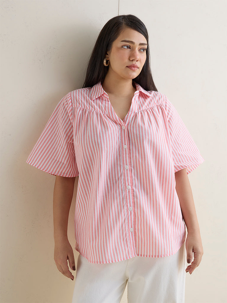 Gia Coral Striped Cotton Shirt