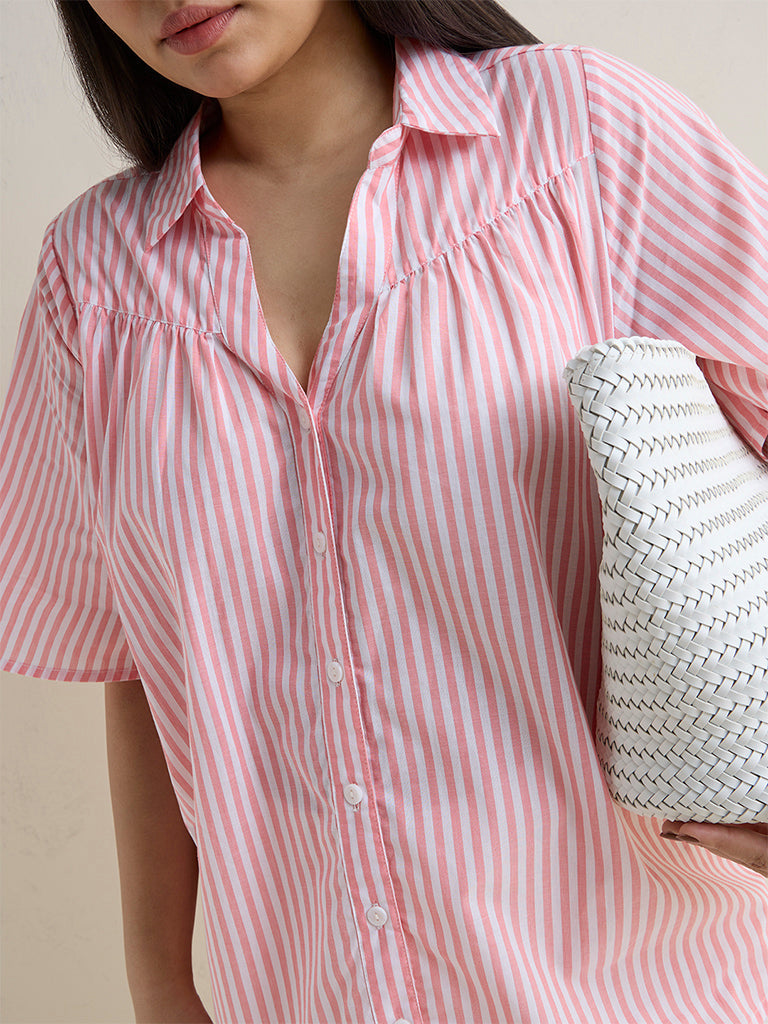 Gia Coral Striped Cotton Shirt