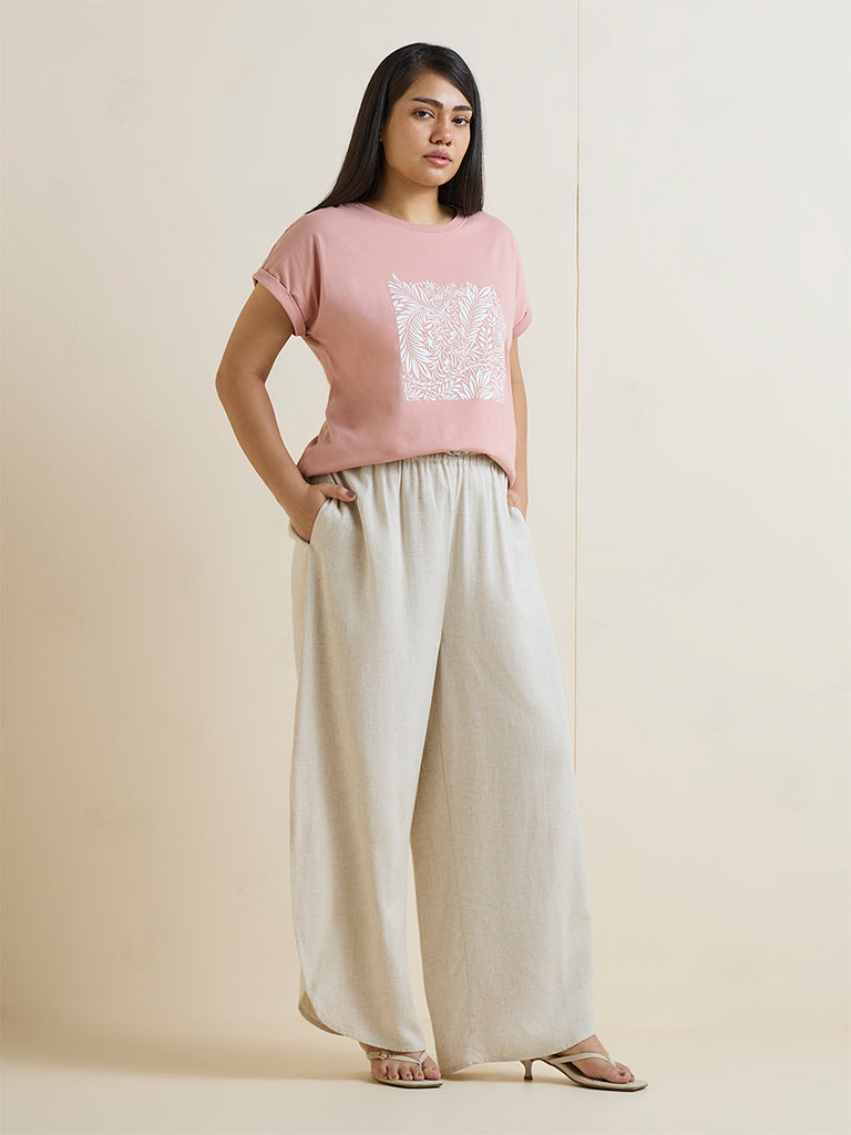 Gia Dusty Pink Botanical Print Cotton T-Shirt