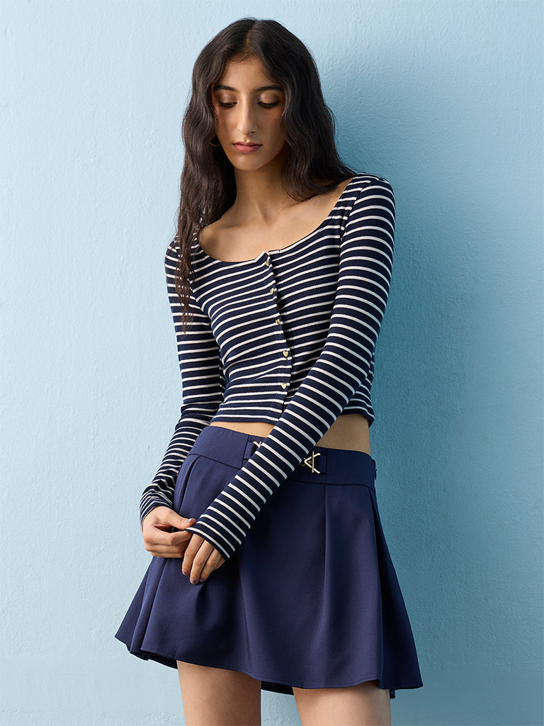 Nuon Navy Striped Cotton-Blend Cardigan