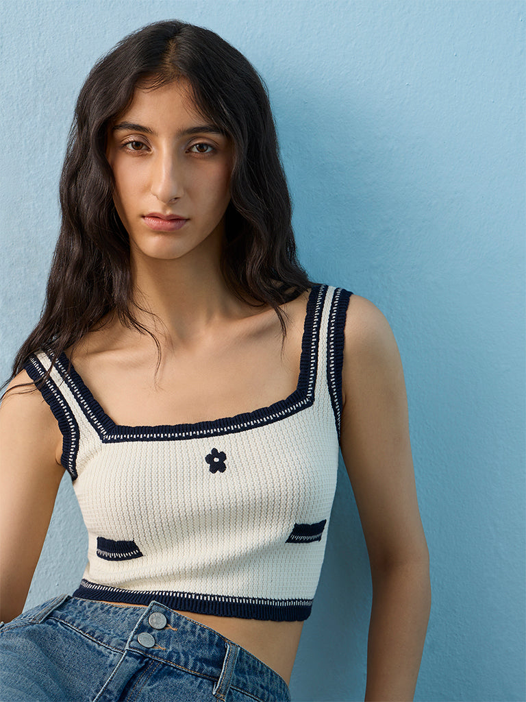 Nuon Off-White Knit-Textured Cotton Top