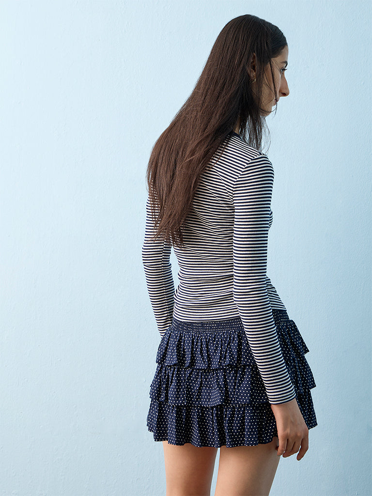 Nuon Navy Striped Cotton-Blend T-Shirt