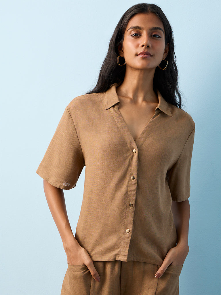 LOV Brown Solid Shirt