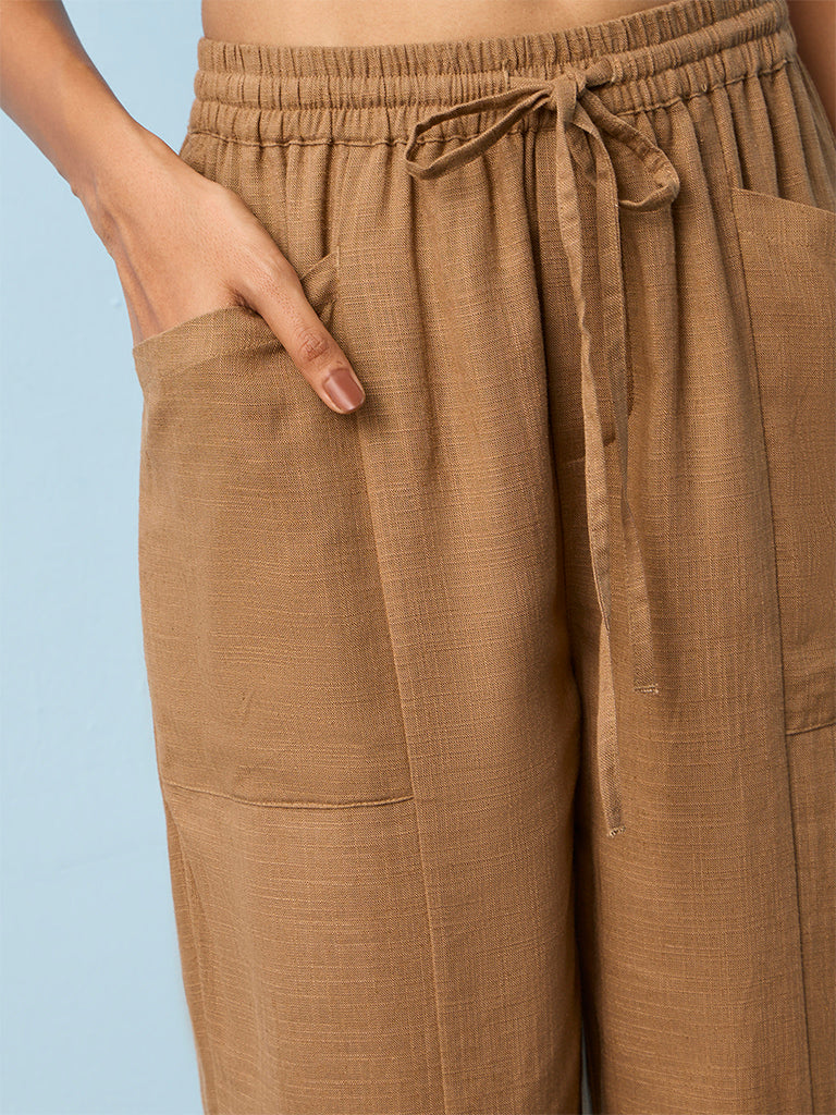 LOV Brown Solid High-Rise Trousers