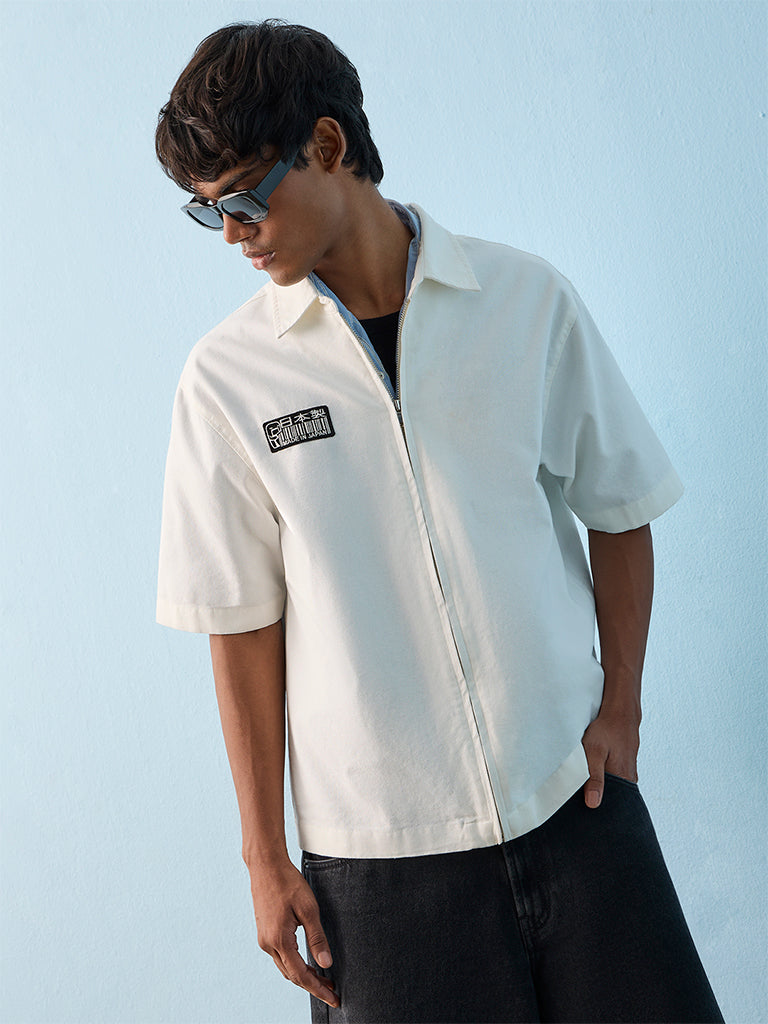 Nuon Off-White Patch-Detail Cotton Shirt