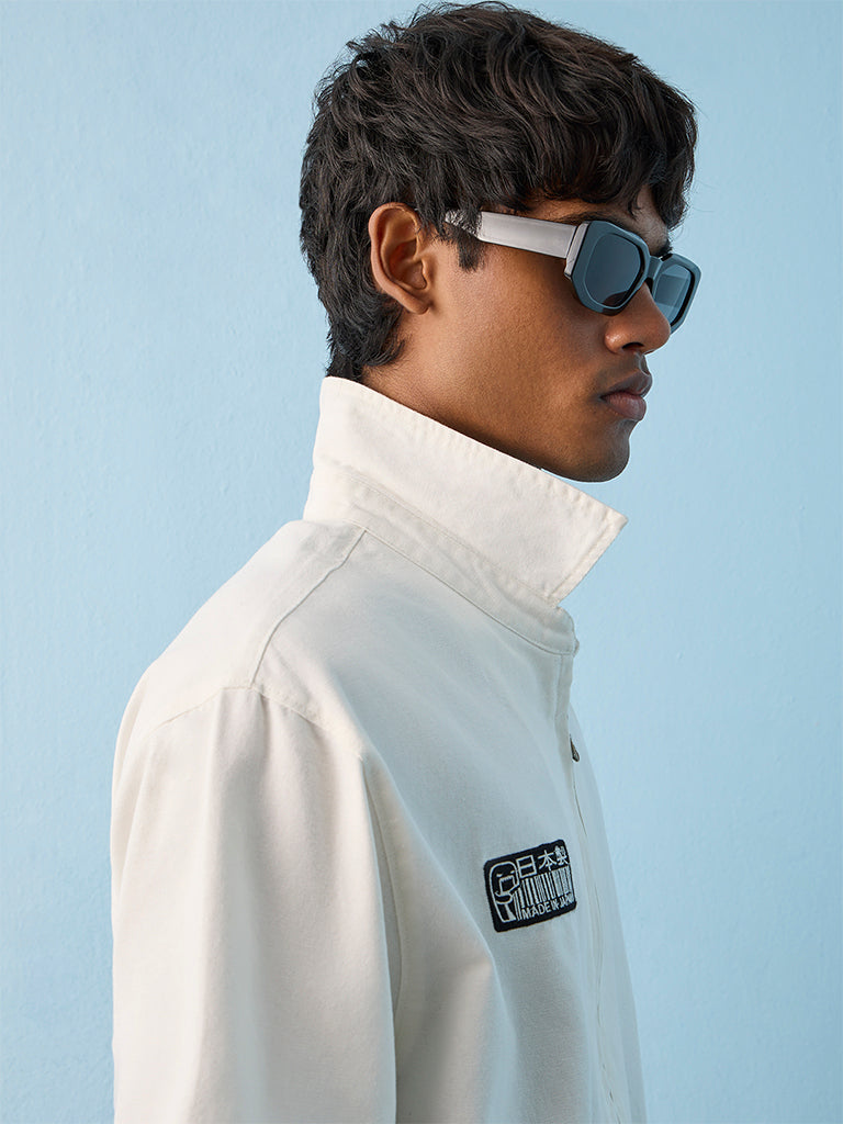 Nuon Off-White Patch-Detail Cotton Shirt
