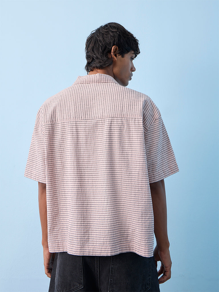 Nuon Off-White Checkered Printed Relaxed-Fit Cotton-Blend Shirt