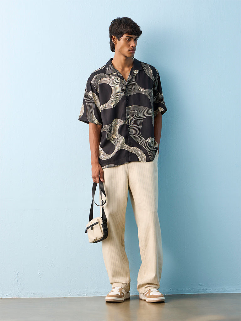 Nuon Black Abstract Printed Relaxed-Fit Shirt