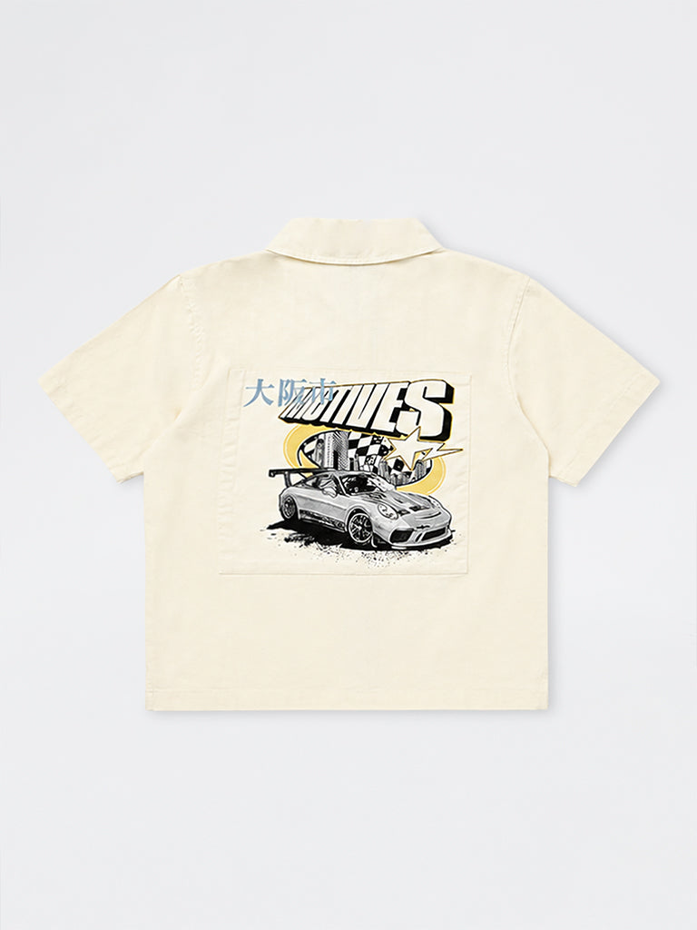 Boys Off-White Printed Cotton Shirt