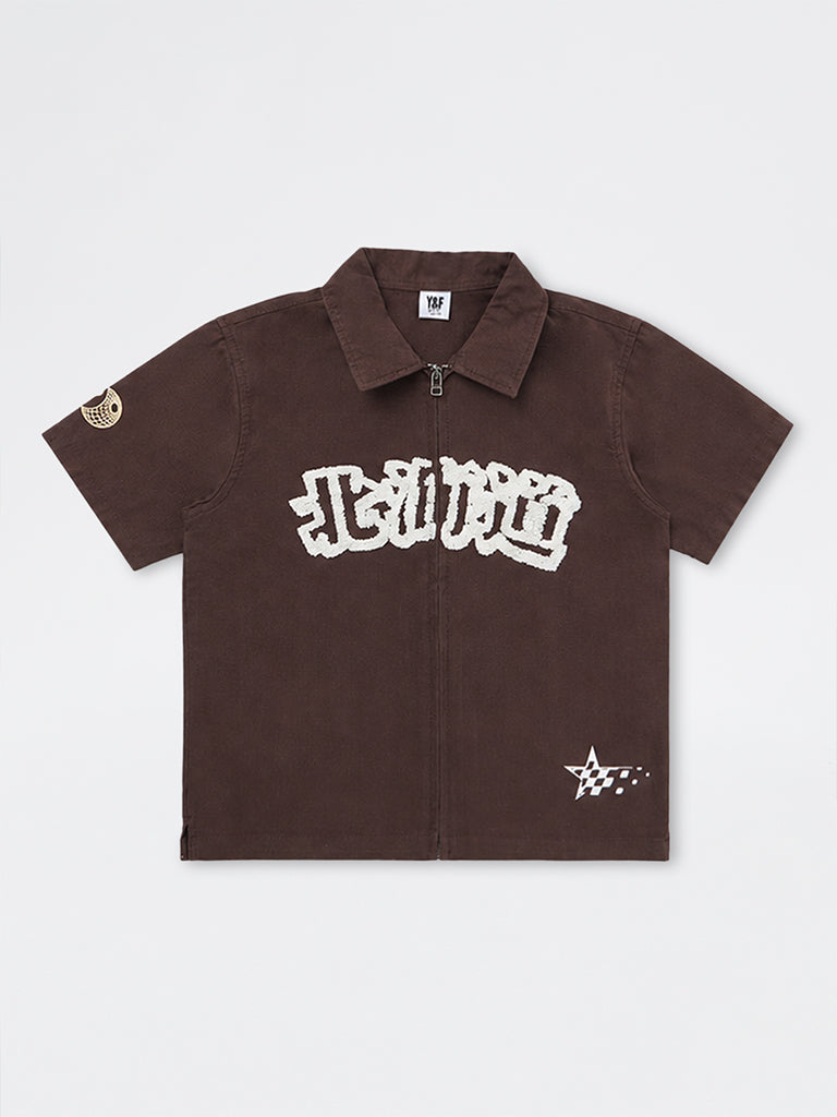 Boys Brown Embroidered Cotton Shirt
