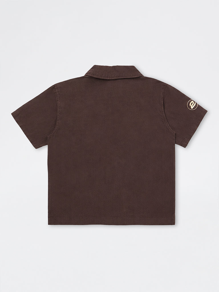 Boys Brown Embroidered Cotton Shirt