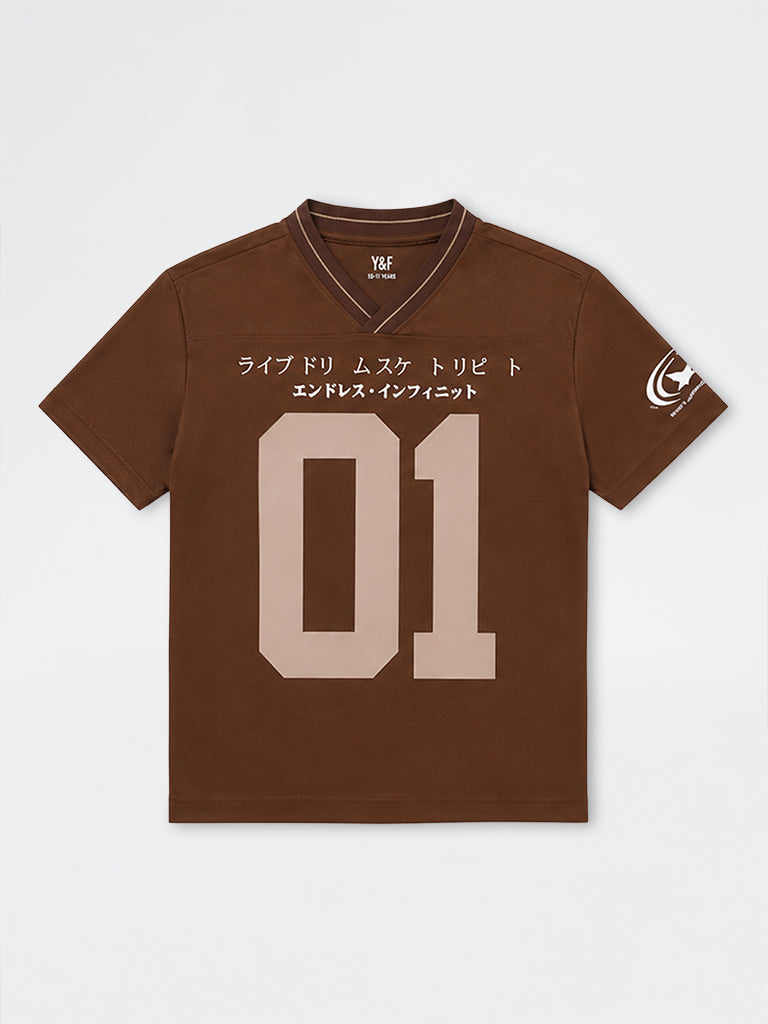 Boys Brown Text-Printed T-Shirt