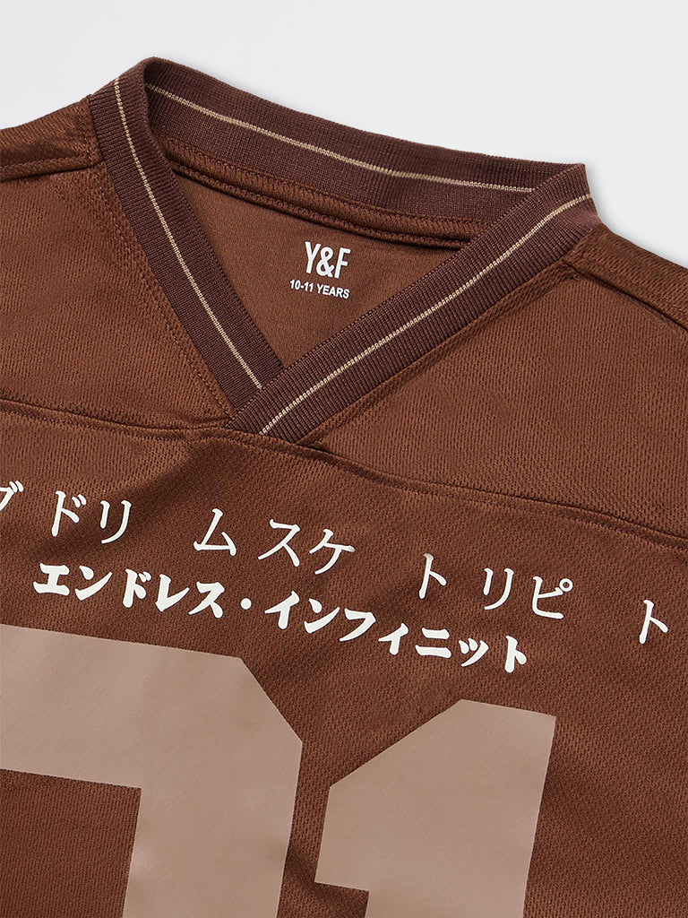 Boys Brown Text-Printed T-Shirt
