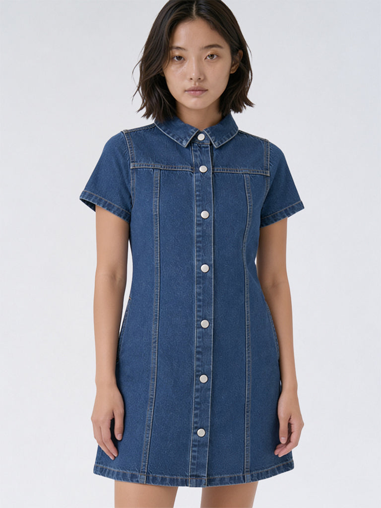 Girls Blue Denim Shirt Dress