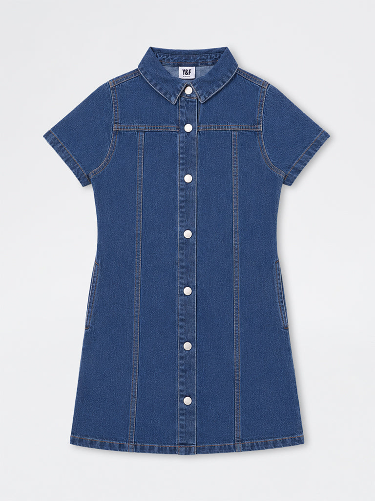 Girls Blue Denim Shirt Dress